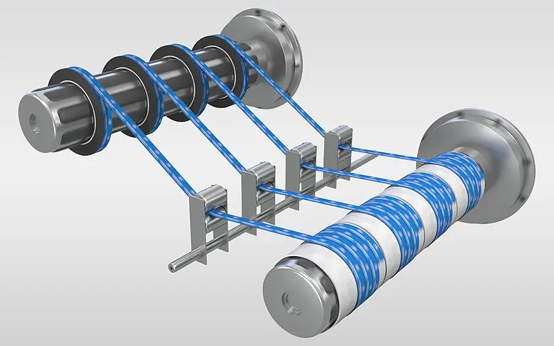 Illustration of a cross-wound spool of tape material