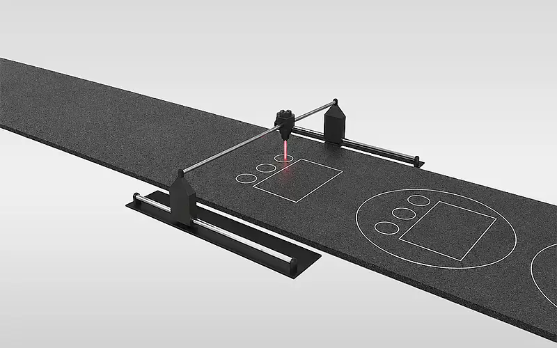 Illustration of a laser above dark foam with planned contours