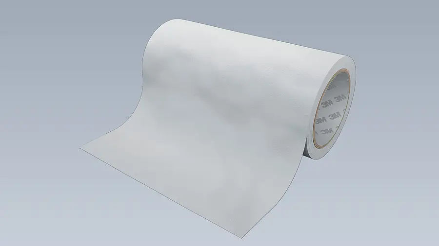 Wide white roll with a long loose strip as an example of a log roll