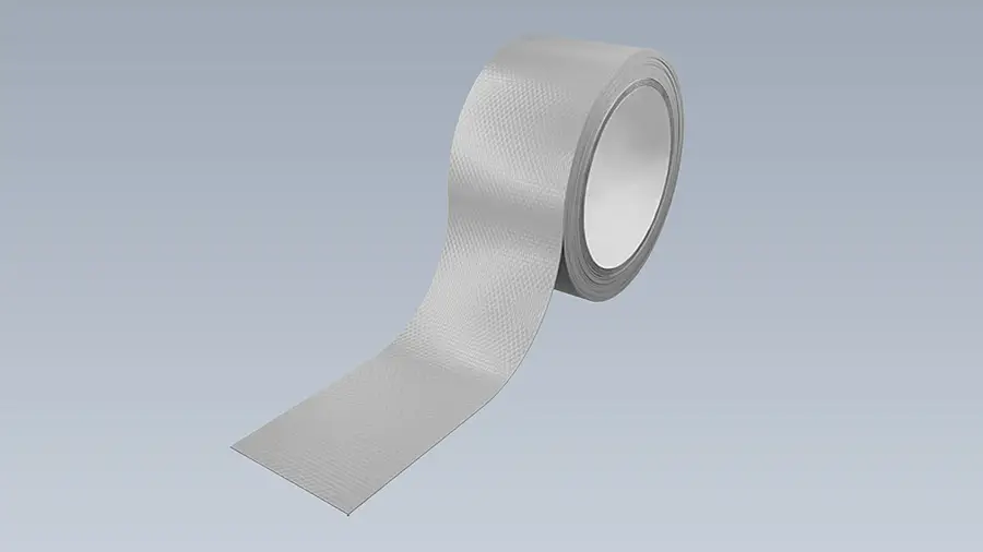 Textured white adhesive tape wound on a roll with a loose strip