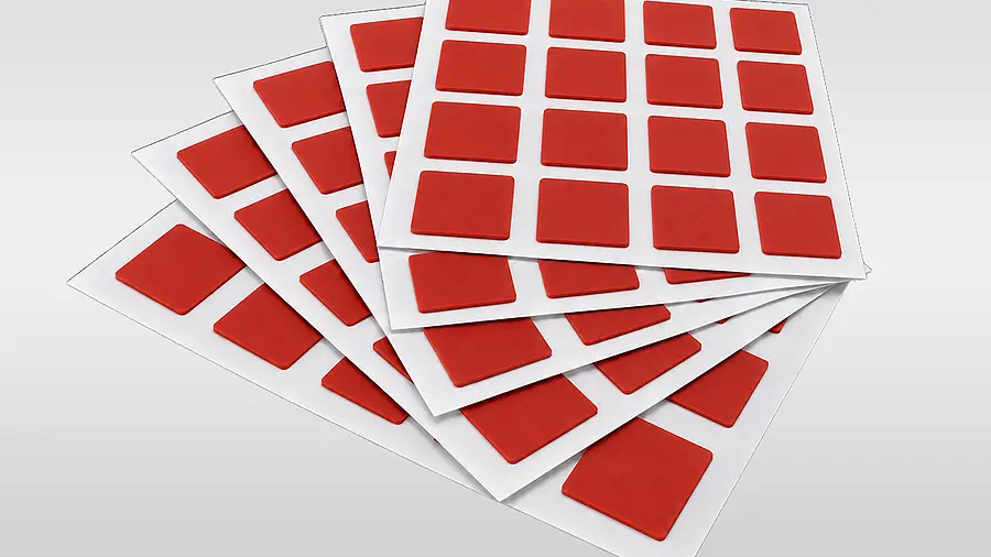 Red rectangular pads on several white sheets