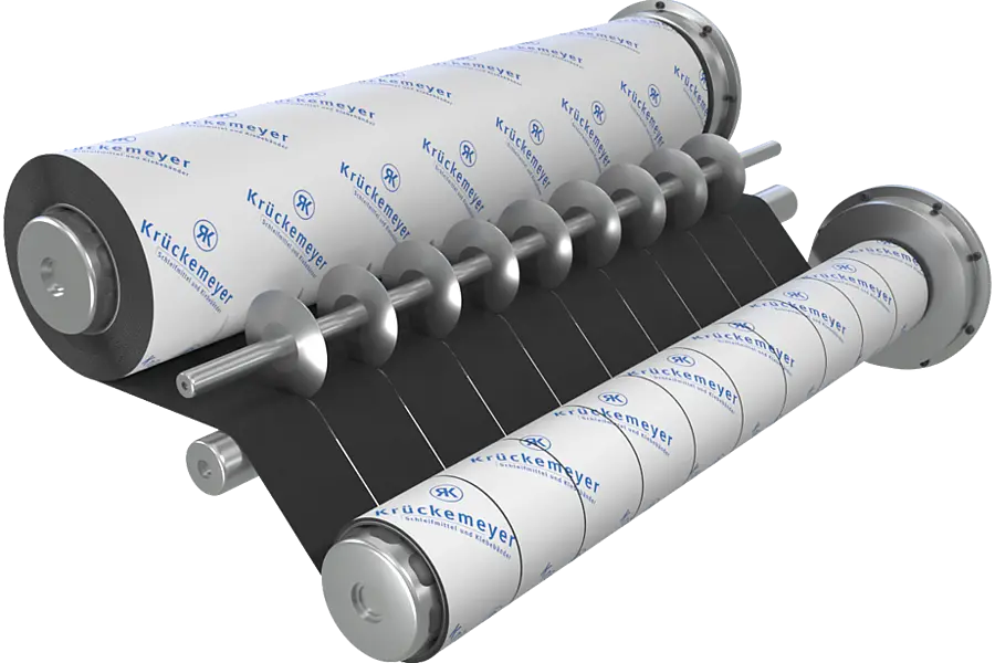 Illustration of cut strips running between winding rolls