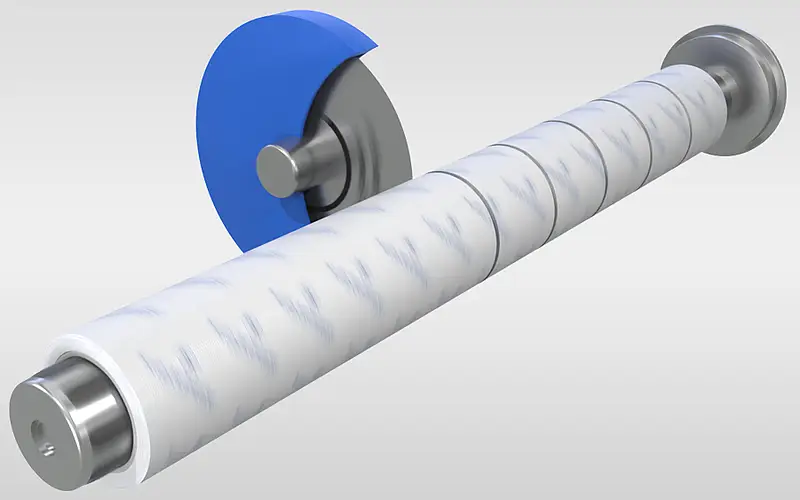 Illustration of an adhesive tape roll at a cutting tool