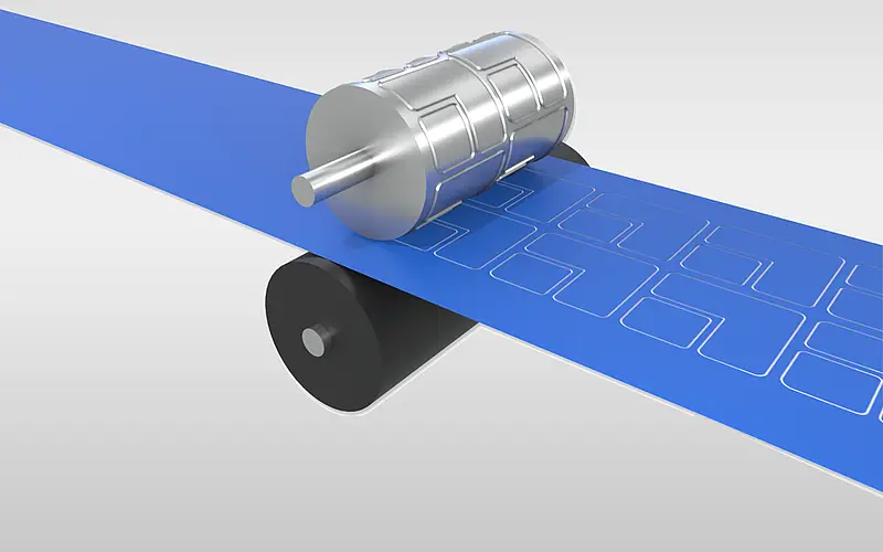Illustration of a die-cutting tool on an adhesive tape web