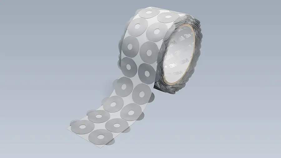 Illustration of a roll of die-cut parts with pull tabs