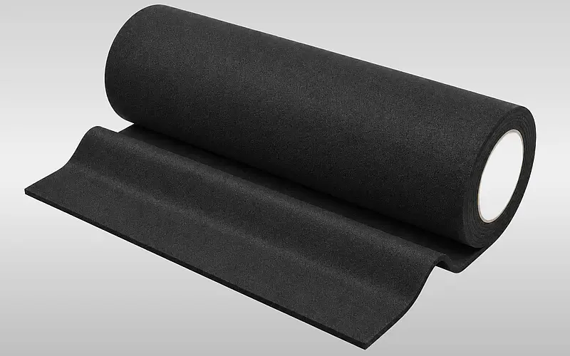 Black roll of EPDM cellular rubber with an unwound sheet