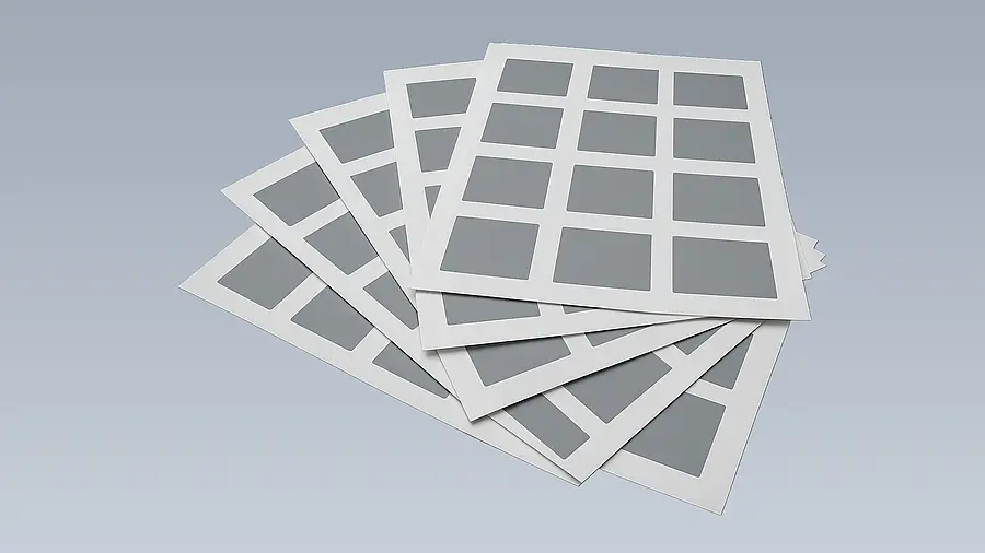 Sheets with rectangular adhesive pads in several sizes