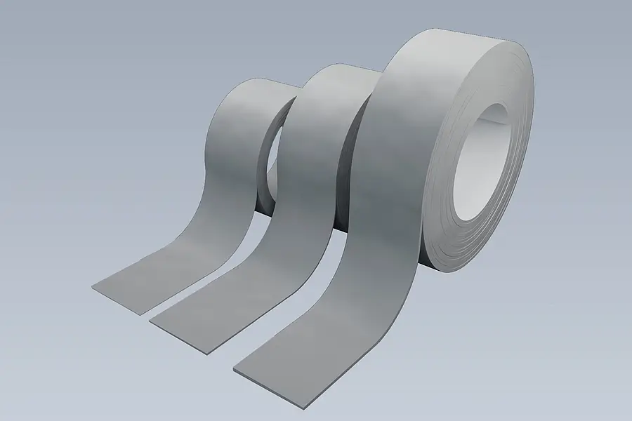 Three wound material webs of different sizes illustrating various roll formats