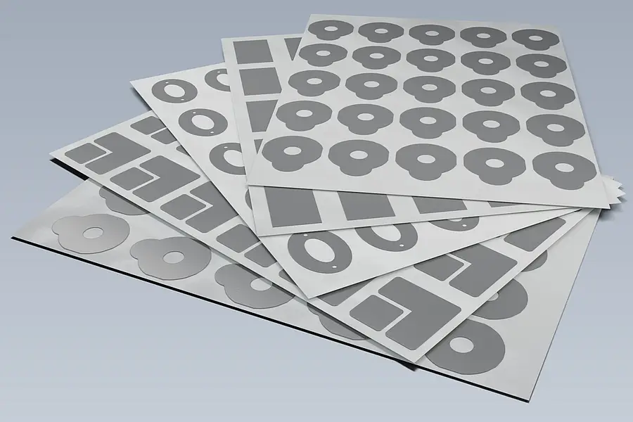 Sheet with die-cut parts in different shapes