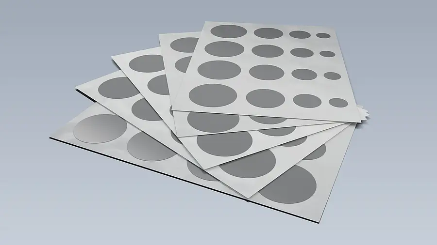 Sheets with round adhesive dots in different sizes