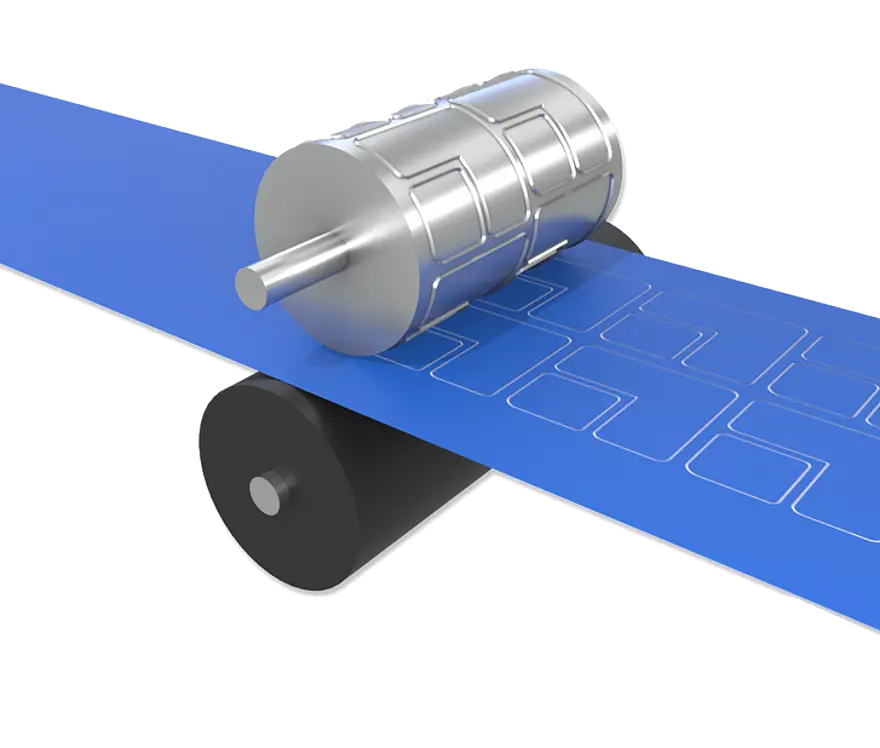 Illustration of a die-cutting cylinder over tape with cut contours