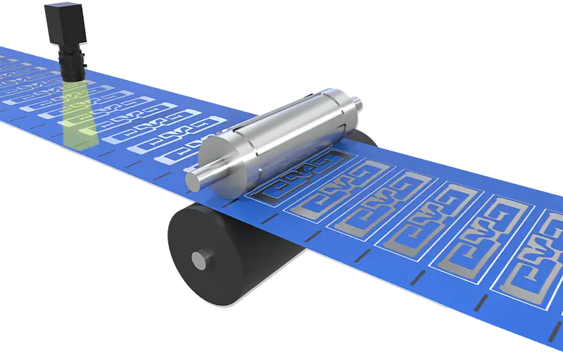 Cut-out illustration of a die-cutting tool on a material web