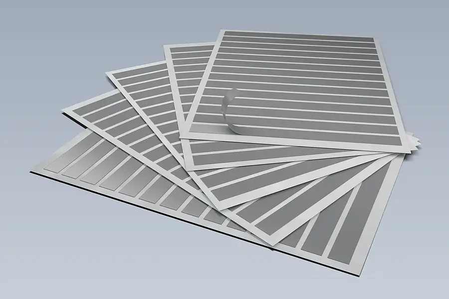 Several long tape strips are arranged on a sheet