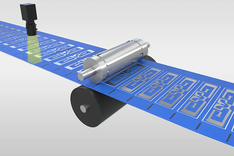 Illustration of a material web beneath a die-cutting tool