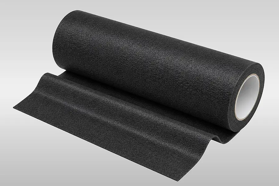 Black roll of PE foam with an unwound sheet