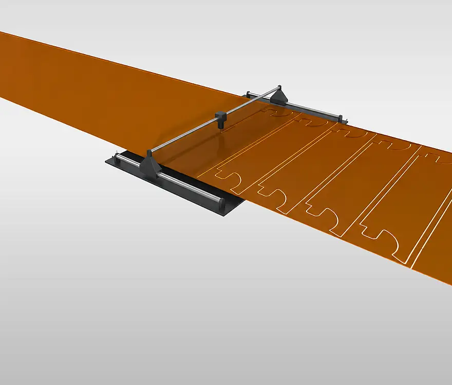 Illustration of a film web with cut contours at a plotter