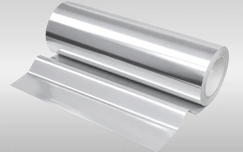 Metallic-looking film on a roll as a material example