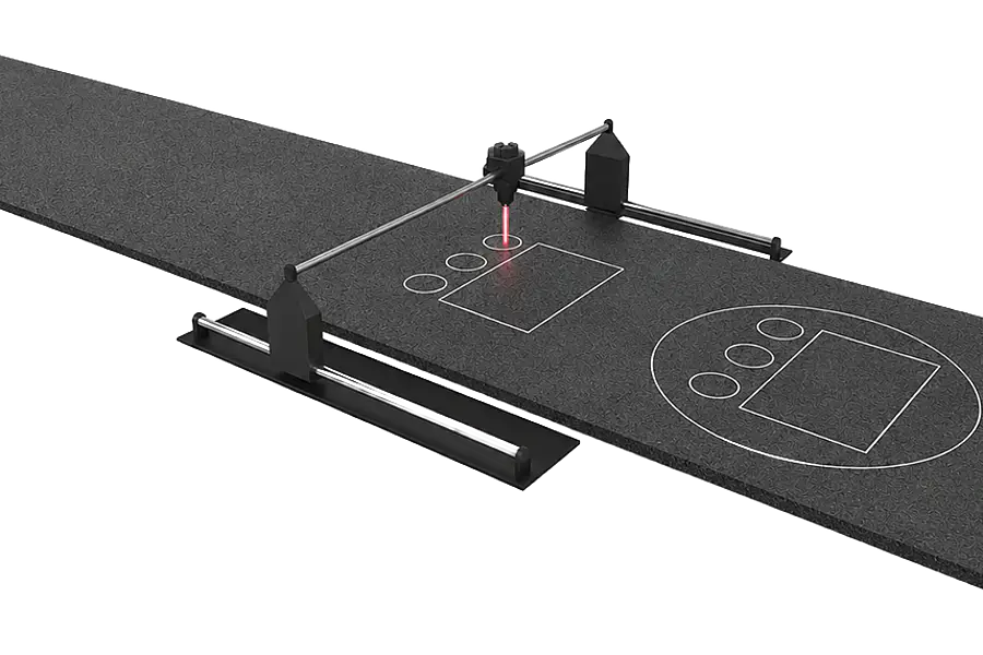 Illustration of foam stock below a laser, representing a layer cut to assess
