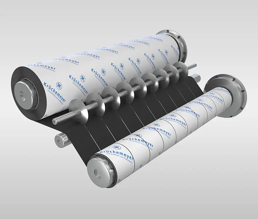Illustration of a tape web being slit into narrower strips