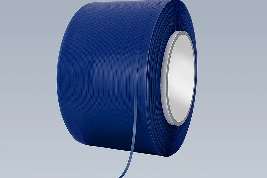 Dark blue cross-wound spool with narrow parallel tape layers