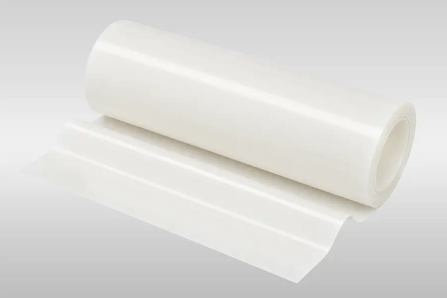 Light silicone film on a roll with an unwound web